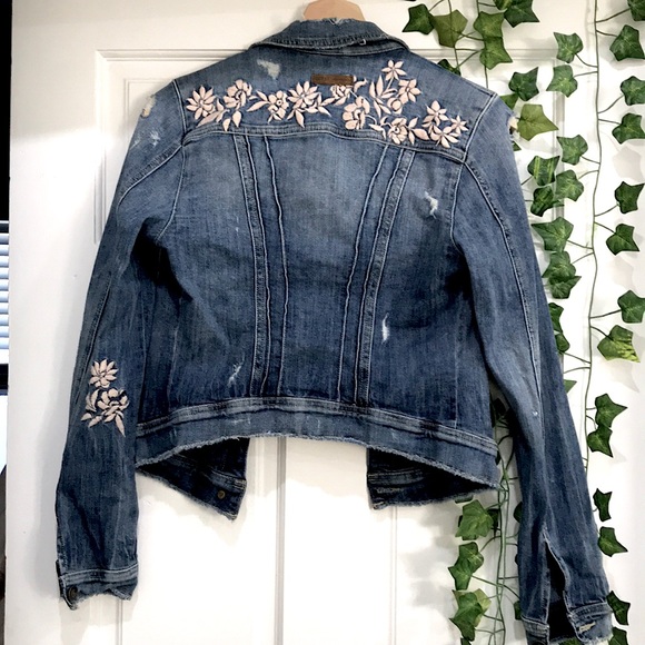 Guess Jackets & Coats Guess Floral Embroidered Distressed Denim